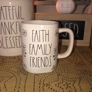 Rae Dunn FAITH FAMILY FRIENDS Mug with Etched Flowers All Over